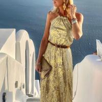 Polyester Waist-controlled & long style One-piece Dress slimming & breathable gold foil print Solid PC