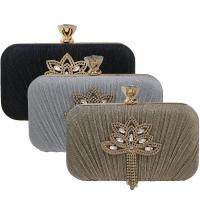 PU Leather Pleat Clutch Bag with chain & with rhinestone Solid PC