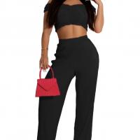 Polyester Women Casual Set midriff-baring Long Trousers & top Solid Set