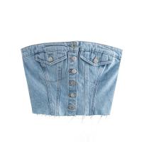 Denim Tube Top midriff-baring & backless Solid blue PC
