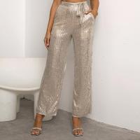 Polyester High Waist Women Long Trousers & loose Sequin champagne PC