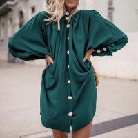 Polyester Shirt Dress & loose patchwork Solid PC