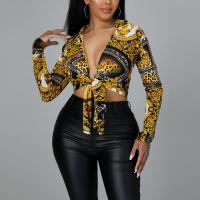 Polyester Women Casual Set & two piece Long Trousers & long sleeve blouses printed black Set