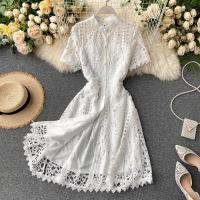 Lace One-piece Dress slimming & hollow Solid PC