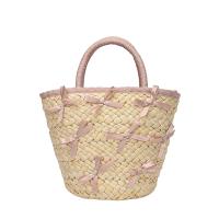 Straw Easy Matching & Bucket Bag Woven Tote bowknot pattern PC