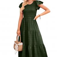 Polyester Soft & Slim & long style One-piece Dress slimming & breathable ruffles Solid PC
