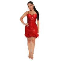 Sequin & Polyester Waist-controlled & Slim One-piece Dress slimming & breathable & skinny style patchwork Solid PC