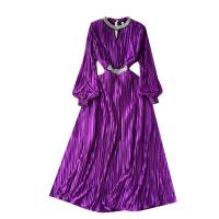 Mixed Fabric Waist-controlled & Slim & long style One-piece Dress slimming & breathable ruffles Solid : PC