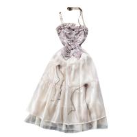 シフォン ワンピースドレス 印刷 花 ピンク 一つ