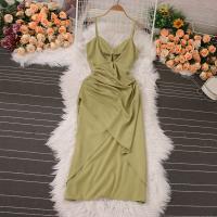 Chiffon One-piece Dress & breathable & skinny style ruffles Solid PC