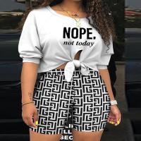 Polyester Women Casual Set midriff-baring & two piece & loose short & short sleeve T-shirts printed letter Set