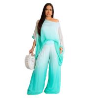 Polyester Women Casual Set & two piece & loose Long Trousers & top Tie-dye Solid Set