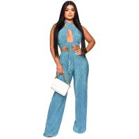 Polyester Women Casual Set & two piece & hollow Long Trousers & tank top Solid Set