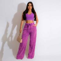 Polyester Women Casual Set midriff-baring & two piece Long Trousers & tank top Solid Set