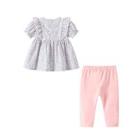 Algodón Conjunto de ropa de bebé, Banda para el cabello & Pantalones & parte superior, impreso, estremecimiento, rosado,  Conjunto