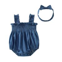 Coton Combinaison de bébé Bande de cheveux Solide bleu profond pièce
