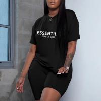 Polyester Women Casual Set & loose short pants & short sleeve T-shirts printed letter Set