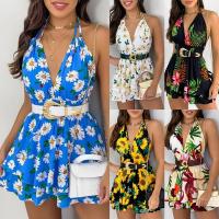 Polyester Plus Size One-piece Dress without Belt & deep V printed PC