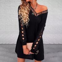 Polyester Sexy Package Hip Dresses slimming patchwork Solid black PC