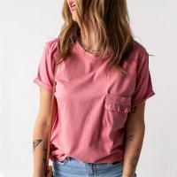 Baumwolle Frauen Kurzarm T-Shirts, Patchwork, Solide,  Stück