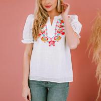 Cotton Women Short Sleeve T-Shirts slimming embroidered floral PC