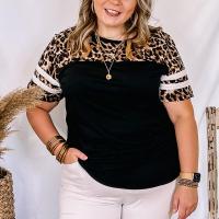 Polyester Vrouwen korte mouw T-shirts Afgedrukt Leopard Zwarte stuk