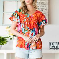 Polyester Women Short Sleeve Blouses & loose printed PC