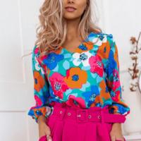 Polyester Women Three Quarter Sleeve Blouses & loose printed floral PC