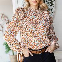 Polyester Women Long Sleeve Blouses & loose printed shivering PC
