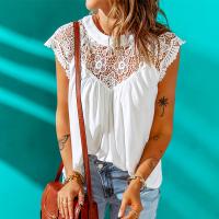 Polyester Women Sleeveless Blouses & loose patchwork Solid white PC