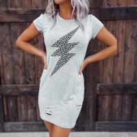 Polyester Slim Sexy Package Hip Dresses printed gray PC
