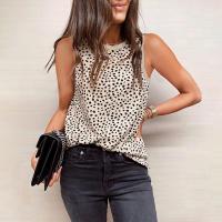 Polyester Tank Top slimming printed leopard PC