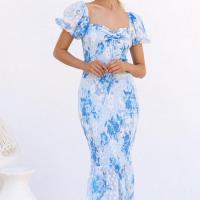 Polyester Slim & Mermaid One-piece Dress backless printed floral PC