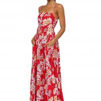 Polyester High Waist Slip Dress large hem design & backless printed floral PC