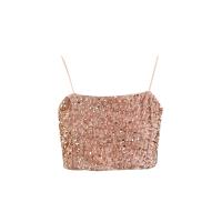 Sequin & Gauze Crop Top Chest Wrap backless stretchable Solid : PC
