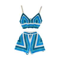 Polyester Women Casual Set backless & two piece & off shoulder crochet Solid : Set
