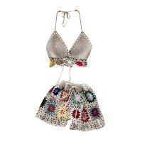 Mixed Fabric Lady Sexy Suit midriff-baring & backless & two piece crochet fruit pattern : Set
