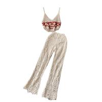 Mixed Fabric Women Casual Set & two piece & hollow crochet Solid : Set