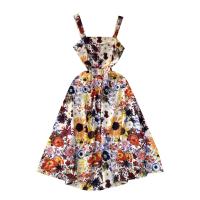 Mixed Fabric Waist-controlled & Soft One-piece Dress & breathable printed floral yellow PC
