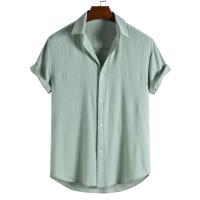Mixed Fabric Men Short Sleeve Casual Shirt slimming & breathable Solid PC