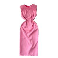 混合ファブリック ワンピースドレス 伸縮 単色 ピンク 一つ
