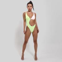 Polyester Quick Dry Monokini contrast color & deep V & breathable stretchable patchwork PC