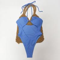 Polyamide Quick Dry One-piece Swimsuit deep V & hollow & breathable stretchable Solid blue PC