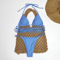Polyamide Quick Dry & Lace Up Bikini & hollow & breathable stretchable Solid blue Set