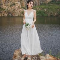 Polyester Waist-controlled Slip Dress Solid white : PC