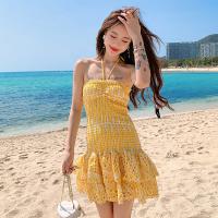 Polyester Slim One-piece Dress & tube patchwork Others yellow PC