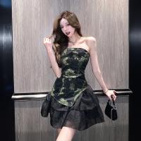Polyester Waist-controlled One-piece Dress & tube floral black PC