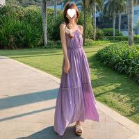 Polyester Slip Dress backless & off shoulder Solid purple PC