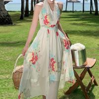Polyester Waist-controlled & Slim One-piece Dress floral white PC