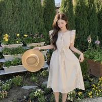 Polyester Waist-controlled One-piece Dress & loose Solid Apricot PC